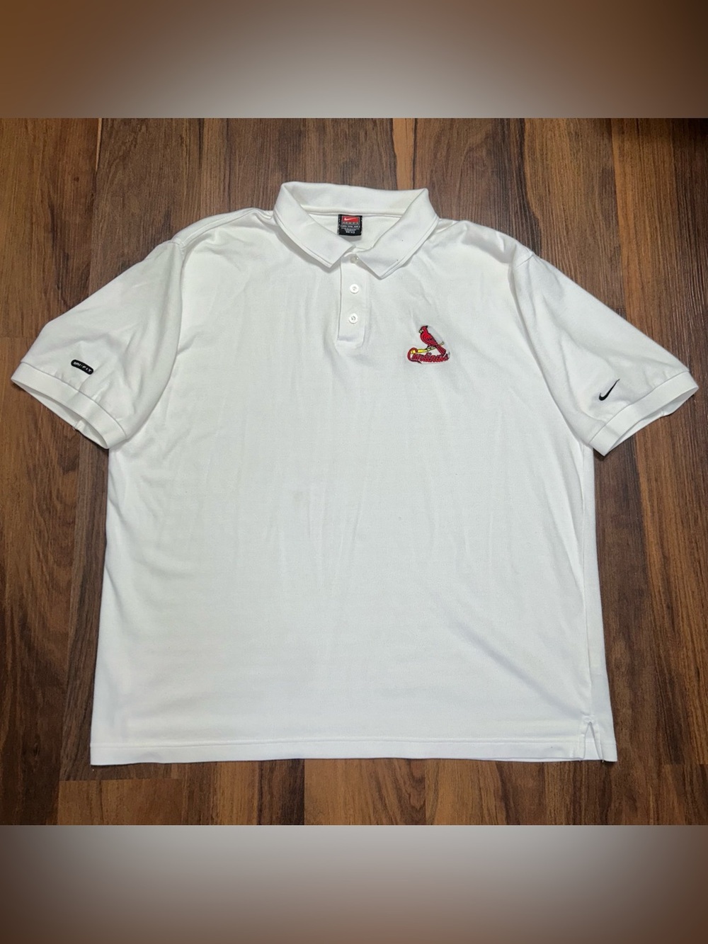 Vintage Nike Team Polo Shirt St. Louis Cardinals Mens XXL White MLB Dri-Fit Soft